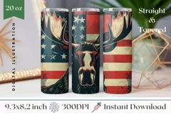 Moose Tumbler Design, USA Flag Tumbler Wrap Sublimation Product Image 1