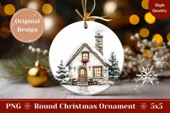 Watercolor Christmas Ornament Design, Winter House PNG Product Image 1