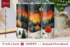 Christmas Tumbler Wrap, Winter Forest Tumbler Sublimation Product Image 1