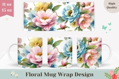 Floral Mug Wrap, Watercolor Peony Mug Design, Floral Print Product Image 1