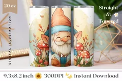 Autumn Gnome Tumbler Wrap, Mushrooms Sublimation Tumbler PNG Product Image 1