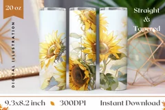 Sunflowers Tumbler Wrap, Watercolor Sunlowers Sublimation Product Image 1