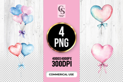 Watercolor Heart Balloons Clipart Sublimation PNG Product Image 1