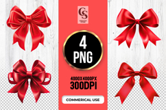 Red Satin Ribbon Bow Clipart Sublimation PNG Product Image 1