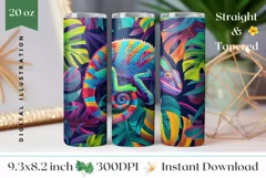 Chameleon Tumbler Design, Neon Tropical Leaves Tumbler Wrap Product Image 1
