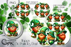 St. Patrick&#039;s day gnomes | 4 car coaster &amp; key chain designs Product Image 1