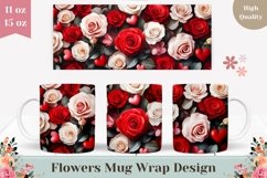 White Roses Mug Design, Flowers Mug Sublimation Design Product Image 1