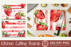 Watercolor Strawberries &amp; Stripes Cutting Boards sublimation Product Image 1