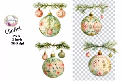 Christmas, Ornaments, Ephemera, PNG, watercolor, Clipart Product Image 1