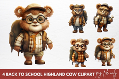 Watercolor Back To School Highland Cow Clipart Product Image 1