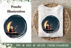Cartoon Panda Illustration, Panda PNG, Moon PNG Product Image 1