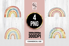 Watercolor Pastel Rainbow Clipart PNG Product Image 1