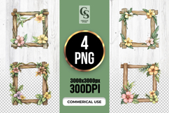 Floral Wooden Frame Watercolor Clipart Sublimation PNG Product Image 1