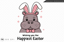 Cute Hippo With Bunny Ears Easter Sublimation PNG Product Image 1