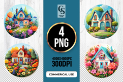 Flower Cottage Clipart Sublimation PNG Product Image 1