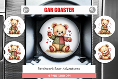 Patchwork Bear Adventures Car Coaster Product Image 1