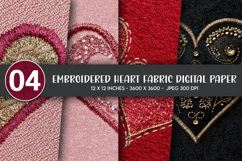 Embroidered Heart Fabric Digital Paper Product Image 1