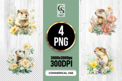 Watercolor Prairie Dog With Flowers Clipart Sublimation PNG Product Image 1