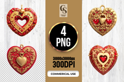Ornate Red Gold Heart Lock Clipart Sublimation PNG Product Image 1