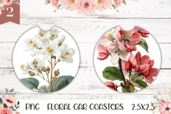 Floral Car Coaster Template, Watercolor Flowers Coasters PNG Product Image 1