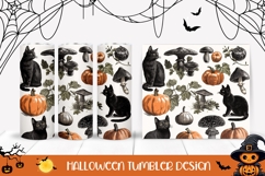 Fall Pumpkins Tumbler, Halloween Black Cat Tumbler Wrap Product Image 1
