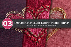Embroidered Heart Fabric Digital Paper Product Image 1