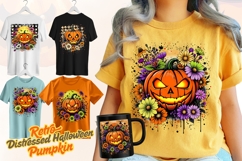Retro Distressed Halloween Pumpkin T-Shirt Design Product Image 1