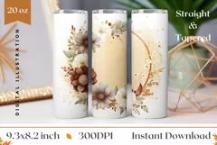 Watercolor Wreath Tumbler Design, Boho Flowers Sublimation Product Image 1