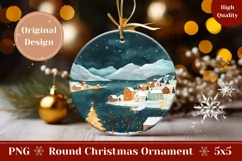Winter Village Round Ornament, Christmas Ornament Template Product Image 1