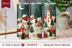 Christmas Night Tumbler Wrap, Christmas Village Tumbler PNG Product Image 1