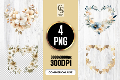 Watercolor Floral Heart Frame Clipart Sublimation PNG Product Image 1