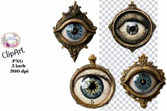 Clocks, Eyes, Steampunk, Ephemera, PNG, watercolor, Clipart Product Image 1
