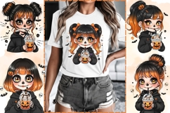 Kawaii Chibi Girl Halloween Clipart Tshirt Design Product Image 1