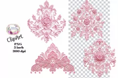 Embroidery, Flowers, Lace, PNG, Clipart, Pink Product Image 1