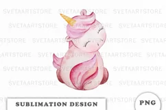 Watercolor cute unicorn sublimation png Product Image 1