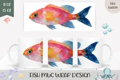 Watercolor Fish Mug Wrap, Sea Mug PNG, Colorful Fish PNG Product Image 1
