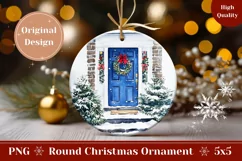 Christmas Door Ornament, Watercolor Winter Round Ornament Product Image 1