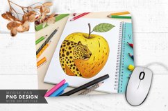 Leopard Spotted Apple with Colorful Stationery Mouse Pad PNG Product Image 1