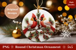 3D Christmas Round Ornament, 3D Cardinals Sublimation Product Image 1