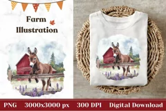 Watercolor Donkey Illustration, Watercolor Farm House PNG Product Image 1
