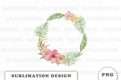 Watercolor Tropical flowers wreath PNG Product Image 1