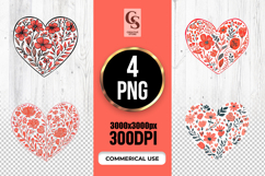 Floral Heart Line Art Illustration Clipart Sublimation PNG Product Image 1