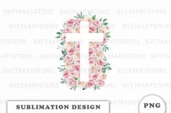 Watercolor Floral cross sublimation Png Product Image 1