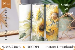 Sunflower Tumbler Design, Watercolor Flowers Tumbler Designs Product Image 1