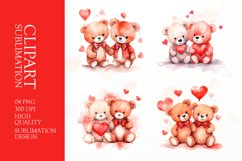 Valentines Day watercolor teddy bear Clipart Product Image 1