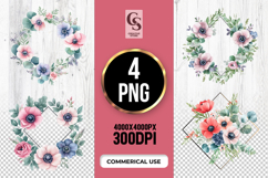 Pastel Floral Frame Clipart Sublimation PNG Product Image 1