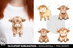 Cute Baby Highland Cow Clipart Sublimation PNG Product Image 1
