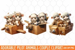 Adorable Pilot Animals Couple Clipart, Watercolor Animals Product Image 2
