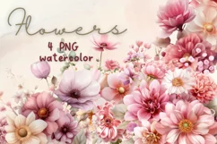 Watercolor Flowers PNG, Pink Floral Illustrations Product Image 1