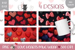 Knitted Love Hearts Mug Wraps, Pink Bows Mug Template Product Image 1